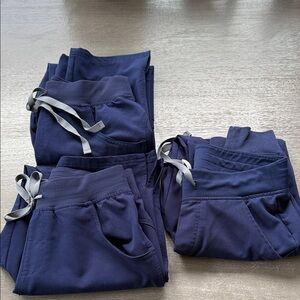 Figs Navy Blue Scrub Pants with Gray Ties